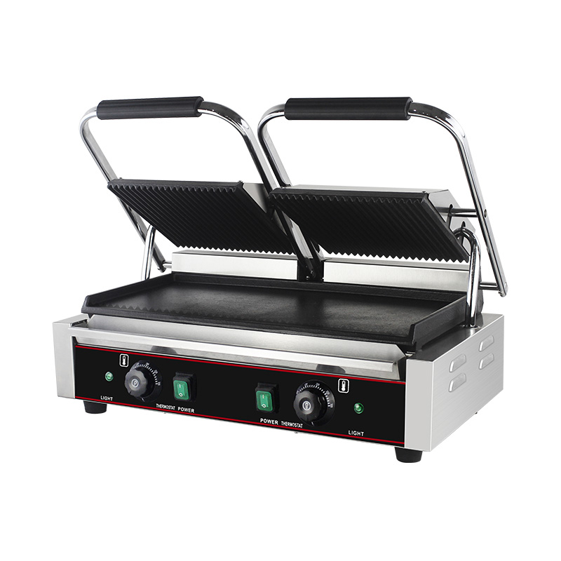 Stainless Steel Commercial Electric Double Plates Panini Grill Kitchen Machine